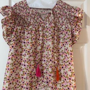 Floral  Top with Ruffle Sleeves